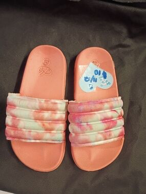 Girls' Pink Tie-Dye Slide Sandals with Padded Strap